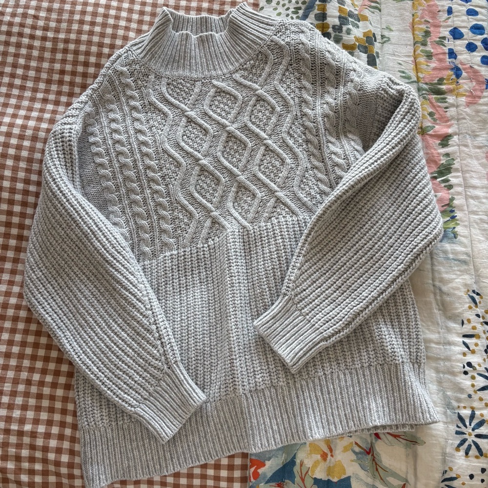 a new day Light Gray Cable Knit Mock Neck Sweater
